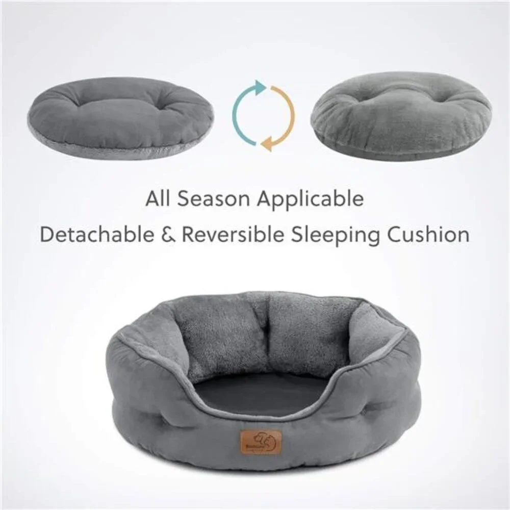 Small Dog Bed Round Cat Bed Indoor Puppy Kitten Washable Pet Bed Grey 20 Inch